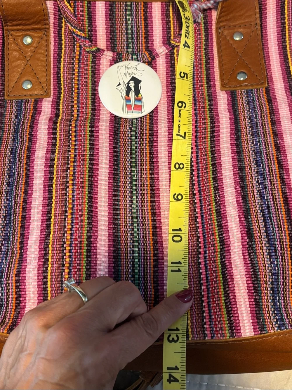 Nena & Co. Pink Striped Canvas Tote with Pom Pom Charm